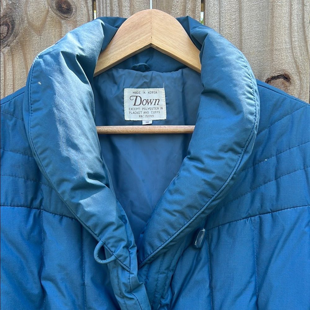 Down Blue Quilted Women's Long Coat Vintage Winter Blue Puffer 80s Rare size 16 - Picture 8 of 16